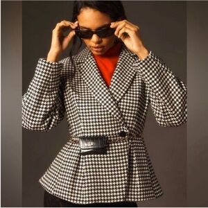 Anthropology Maeve Houndstooth Peplum Jacket size M